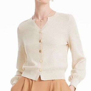 Goelia V-neck Sequins Tencel Mulberry Silk Knitted Cardigan